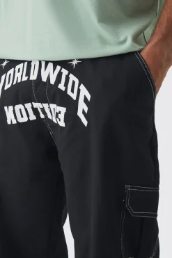 Plus Relaxed Cargo Worldwide Print Trouser | BoohooMAN UK