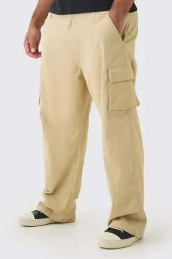 Plus Relaxed Fit Fixed Waist Cargo Trousers | BoohooMAN UK