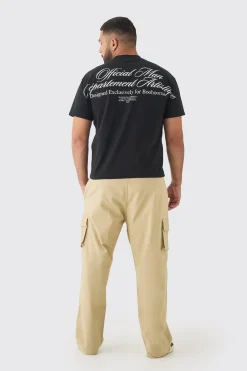 Plus Relaxed Fit Fixed Waist Cargo Trousers | BoohooMAN UK