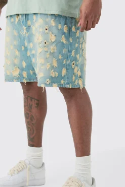 Plus Relaxed Fit Super Distressed Denim Shorts | BoohooMAN UK