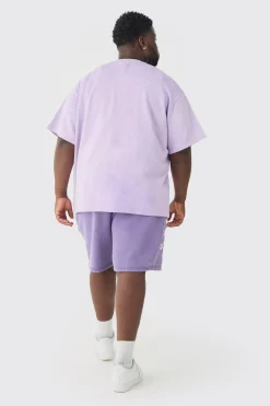 Plus Relaxed Moto Puff Print Washed Shorts | BoohooMAN UK