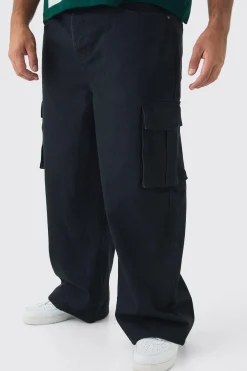 Plus Relaxed Rigid Cargo Jeans | BoohooMAN UK