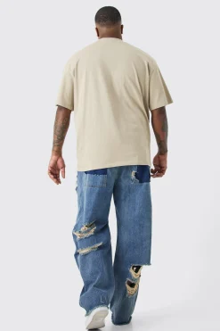 Plus Relaxed Rigid Distressed Jeans | BoohooMAN UK
