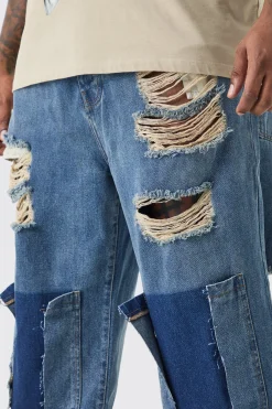 Plus Relaxed Rigid Distressed Jeans | BoohooMAN UK