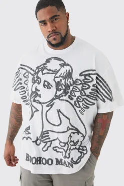 Plus Renaissance Flock Graphic T-shirt In White | BoohooMAN UK
