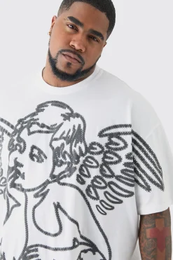 Plus Renaissance Flock Graphic T-shirt In White | BoohooMAN UK