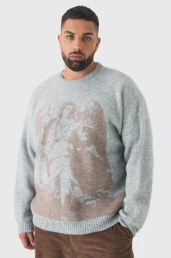 Plus Renaissance Oversized Fluffy Knitted Sweat | BoohooMAN UK