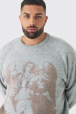 Plus Renaissance Oversized Fluffy Knitted Sweat | BoohooMAN UK