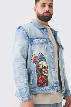 Plus Renaissance Panel Denim Jacket | BoohooMAN UK