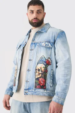 Plus Renaissance Panel Denim Jacket | BoohooMAN UK