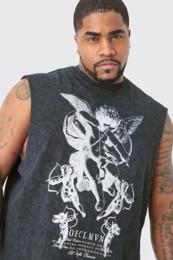 Plus Renaissance Tank In Acid Wash Grey | BoohooMAN UK