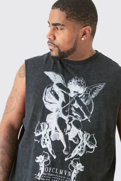 Plus Renaissance Tank In Acid Wash Grey | BoohooMAN UK