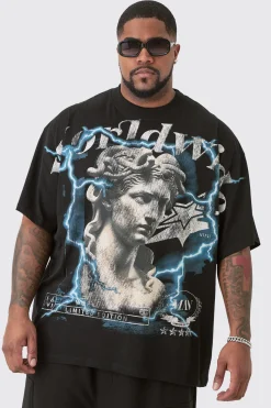 Plus Renaissance Worldwide Over The Seam Graphic T-shirt In Black | BoohooMAN UK