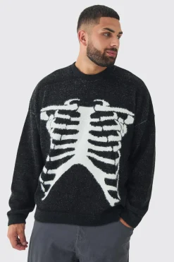 Plus Rib Cage Oversized Knitted Jumper | BoohooMAN UK