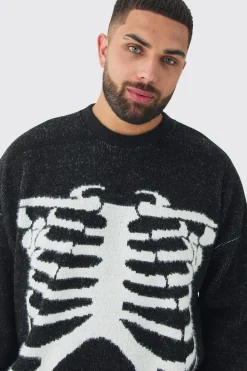 Plus Rib Cage Oversized Knitted Jumper | BoohooMAN UK