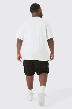 Plus Rigid Denim Relaxed Fit Cargo Shorts In Black | BoohooMAN UK