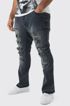 Plus Ripped Gusset Detail Stretch Skinny Flared Jeans | BoohooMAN UK