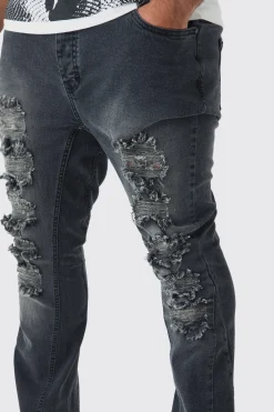 Plus Ripped Gusset Detail Stretch Skinny Flared Jeans | BoohooMAN UK