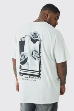Plus Rose Back Print T-shirt | BoohooMAN UK