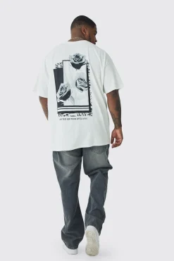 Plus Rose Back Print T-shirt | BoohooMAN UK