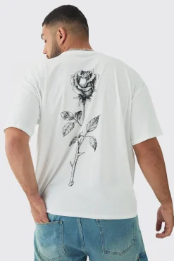 Plus Rose Back Printed Oversized T-Shirt | BoohooMAN UK
