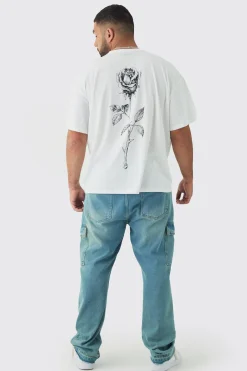 Plus Rose Back Printed Oversized T-Shirt | BoohooMAN UK