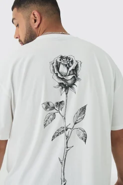 Plus Rose Back Printed Oversized T-Shirt | BoohooMAN UK