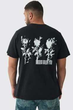 Plus Rose Design Washed Graphic T-Shirt | BoohooMAN UK