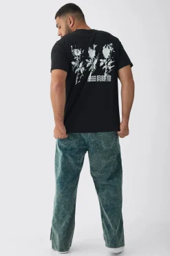 Plus Rose Design Washed Graphic T-Shirt | BoohooMAN UK