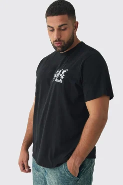 Plus Rose Design Washed Graphic T-Shirt | BoohooMAN UK