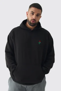 Plus Rose Embroidered Hoodie | BoohooMAN UK