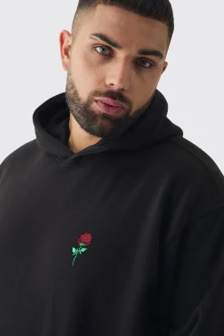 Plus Rose Embroidered Hoodie | BoohooMAN UK