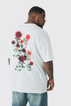 Plus Rose Floral Back Print T-shirt | BoohooMAN UK
