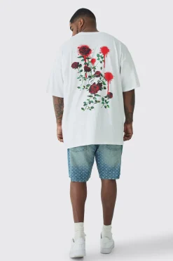 Plus Rose Floral Back Print T-shirt | BoohooMAN UK
