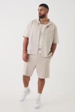 Plus Scuba Drop Revere Shirt & Short Set | BoohooMAN UK