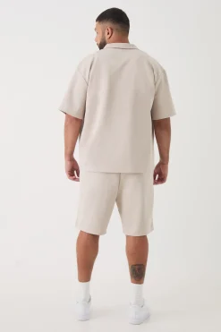 Plus Scuba Drop Revere Shirt & Short Set | BoohooMAN UK