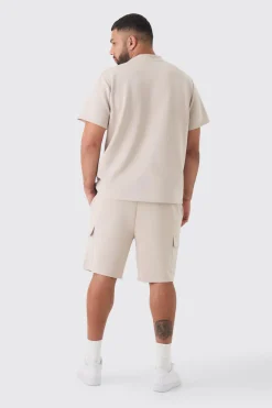 Plus Scuba Extended Neck Pocket T-shirt & Cargo Short Set | BoohooMAN UK
