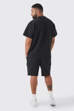 Plus Scuba Extended Neck Pocket T-shirt & Cargo Short Set | BoohooMAN UK