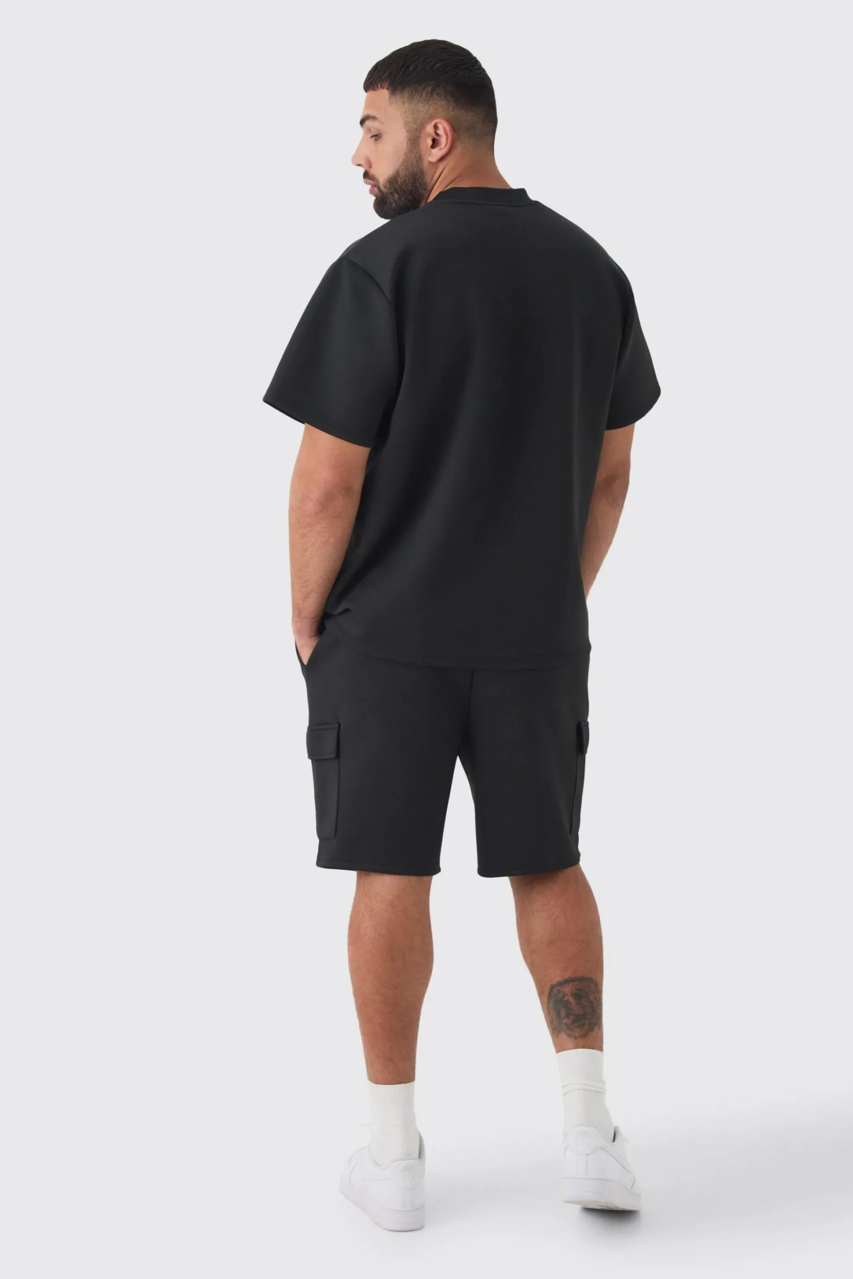 Plus Scuba Extended Neck Pocket T-shirt & Cargo Short Set | BoohooMAN UK