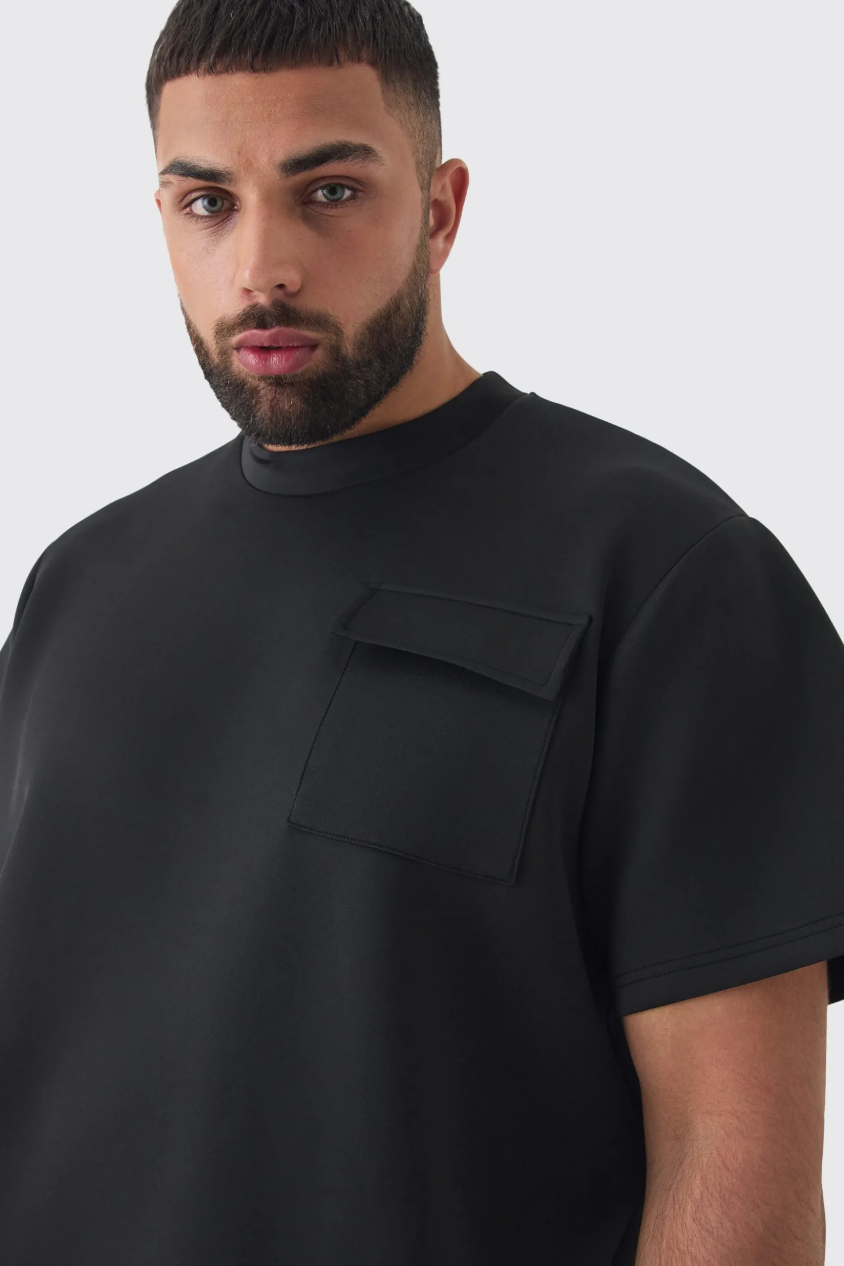 Plus Scuba Extended Neck Pocket T-shirt & Cargo Short Set | BoohooMAN UK