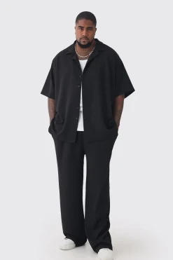 Plus Scuba Twill Oversized Shirt & Trouser Set | BoohooMAN UK