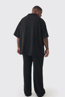 Plus Scuba Twill Oversized Shirt & Trouser Set | BoohooMAN UK