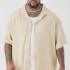 Plus Short Sleeve Oversized Linen Shirt In Natural | BoohooMAN UK