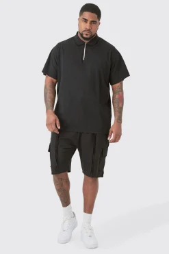Plus Short Sleeve Pique Polo In Black | BoohooMAN UK