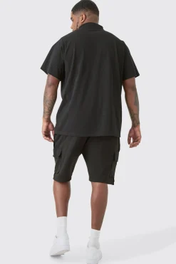 Plus Short Sleeve Pique Polo In Black | BoohooMAN UK
