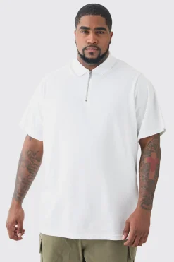 Plus Short Sleeve Pique Polo In White | BoohooMAN UK
