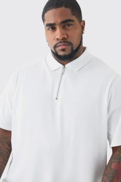 Plus Short Sleeve Pique Polo In White | BoohooMAN UK