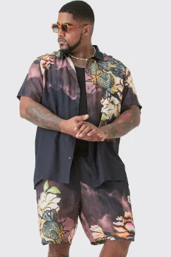 Plus Short Sleeve Snake Shirt & Short Set | BoohooMAN UK