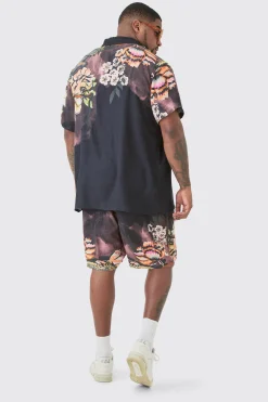 Plus Short Sleeve Snake Shirt & Short Set | BoohooMAN UK