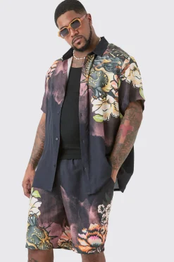 Plus Short Sleeve Snake Shirt & Short Set | BoohooMAN UK